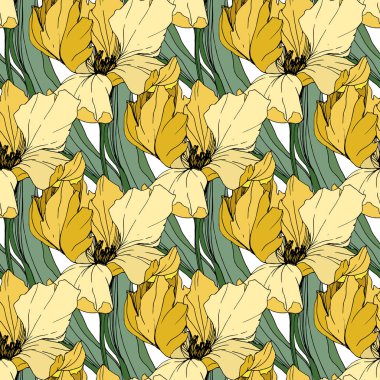 Vektör Tulip mürekkep sanat kazınmış. Botanik çiçek. Sorunsuz arka plan deseni. Kumaş duvar kağıdı yazdırma doku.