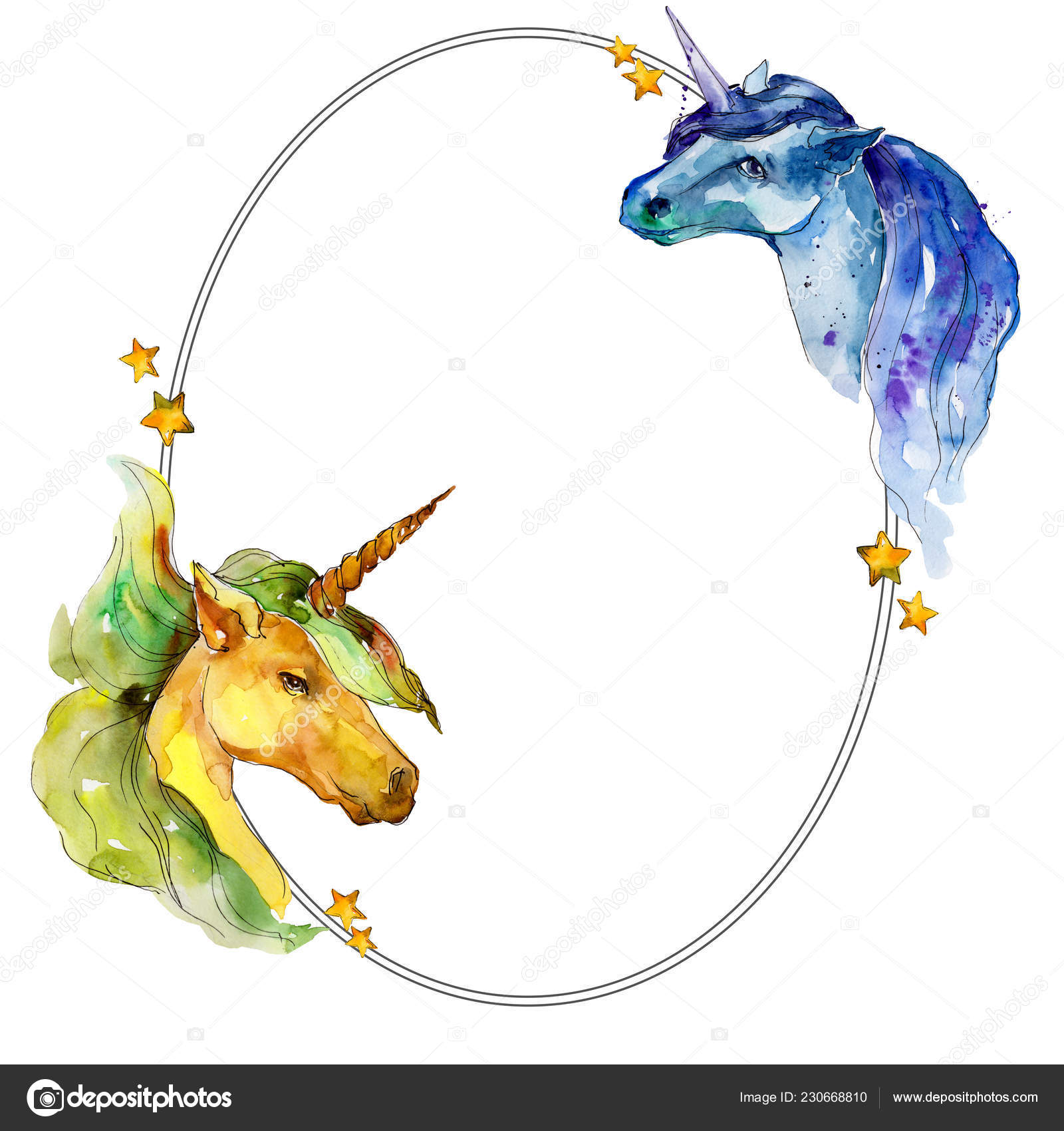 Cute Unicorn Horse Watercolor Background Illustration Set