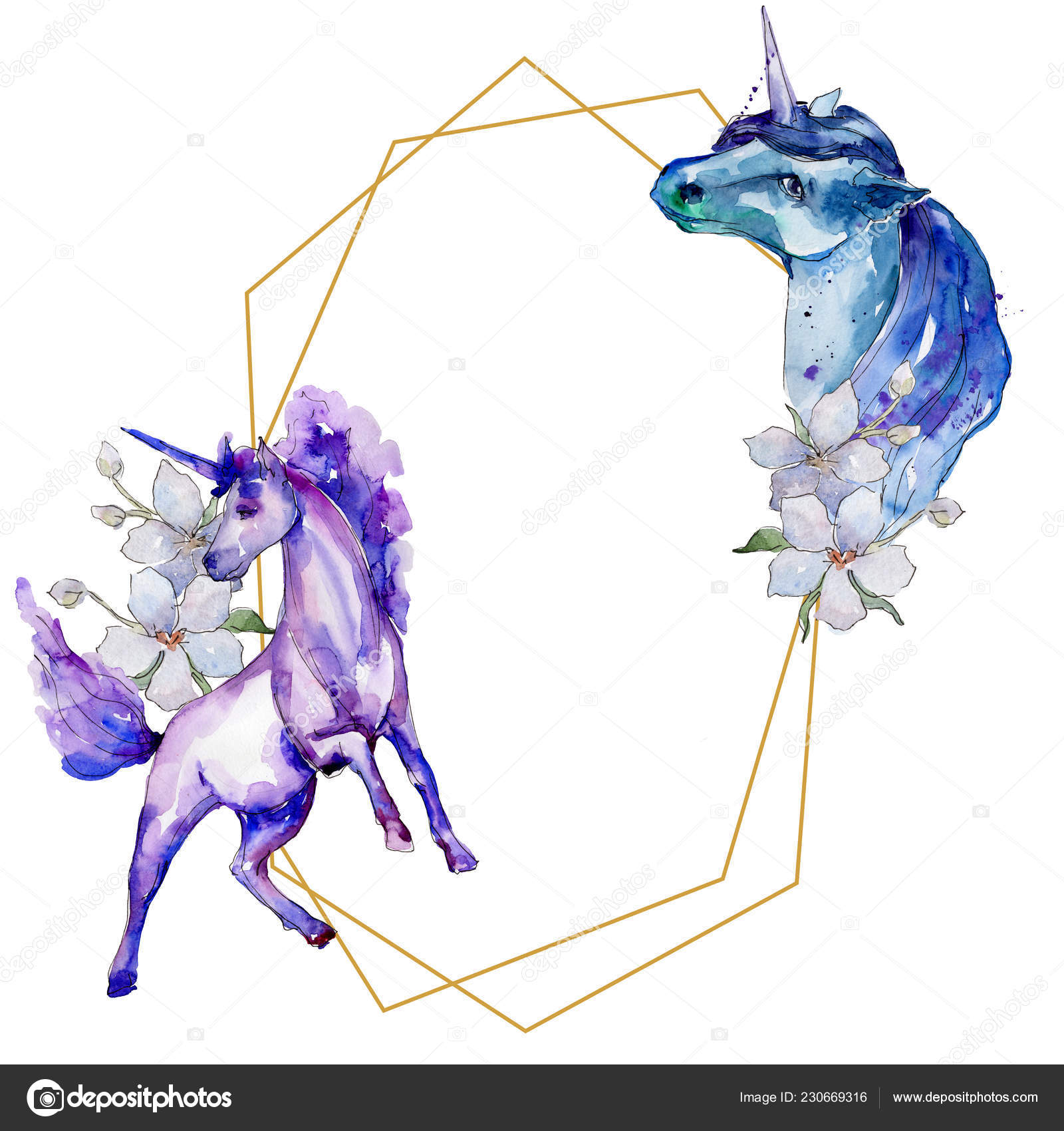 Cute Unicorn Horse Watercolor Background Illustration Set