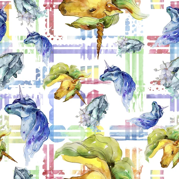 Cute unicorn. Watercolor illustration. Watercolour drawing. Seamless background pattern. Fabric wallpaper print texture. — Stock Photo, Image