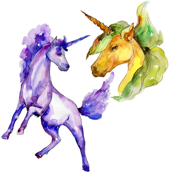 Lindo caballo unicornio. Conjunto de ilustración de fondo acuarela. Acuarela dibujo moda aquarelle aislado . —  Fotos de Stock