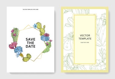 Vektör kaktüsler çiçek. Oyulmuş mürekkep sanat. Düğün arka plan. Teşekkür ederim, rsvp, davetiye kartı illüstrasyon grafik afiş.