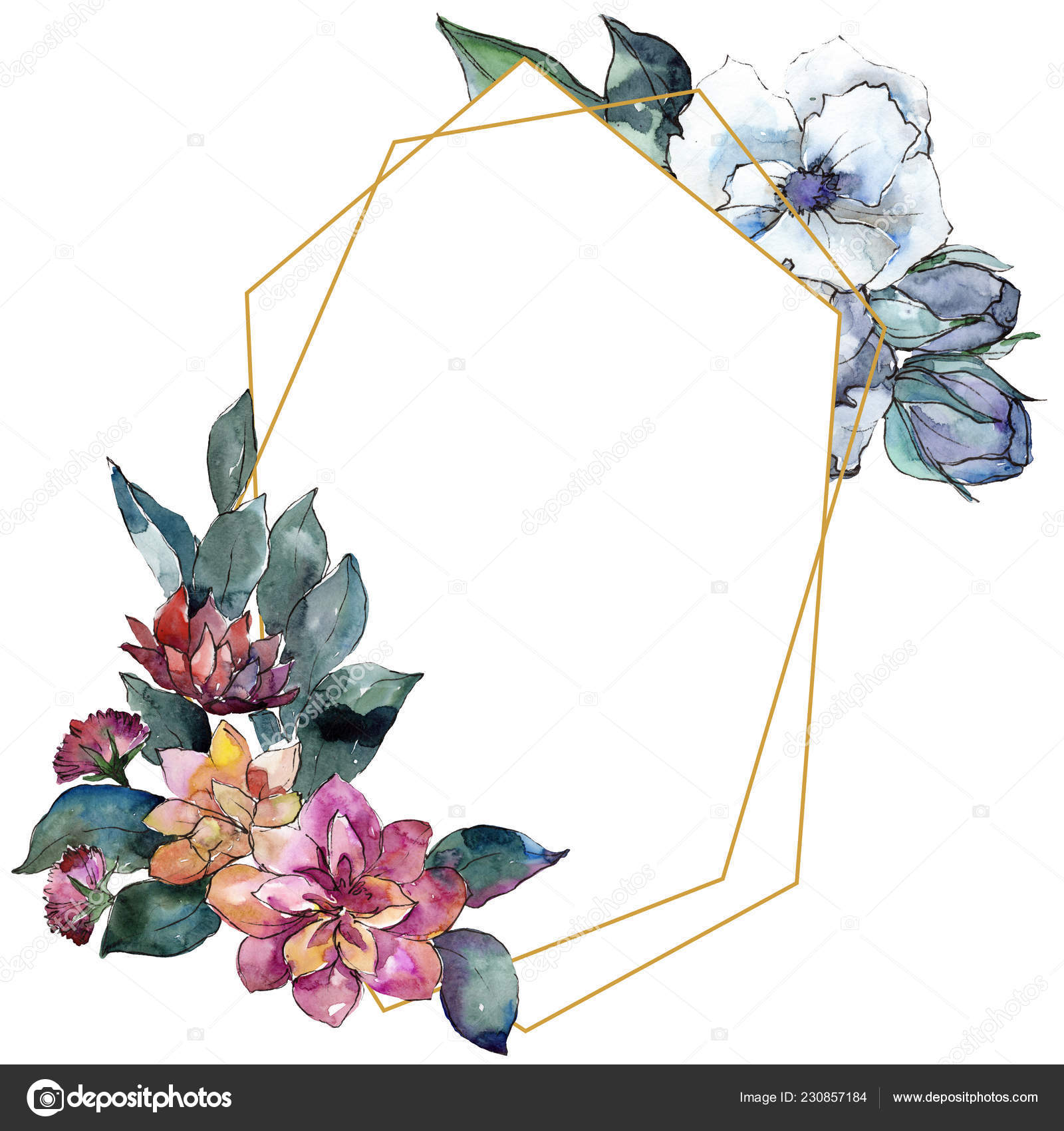 花のお花の花束です 水彩画背景イラスト セット 水彩画を描きます フレーム枠飾りスクエア ストック写真 C Mystocks