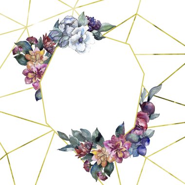 Buket çiçek. Suluboya arka plan illüstrasyon küme. Suluboya resim çizme. Çerçeve kenarlığı süsleme Meydanı.