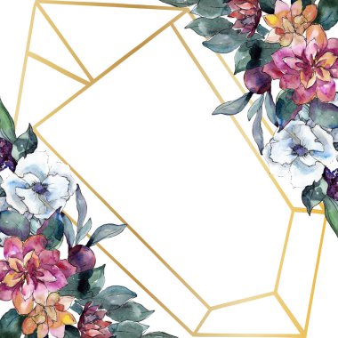 Buket çiçek. Suluboya arka plan illüstrasyon küme. Suluboya resim çizme. Çerçeve kenarlığı süsleme Meydanı.