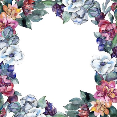 Buket çiçek. Suluboya arka plan illüstrasyon küme. Suluboya resim çizme. Çerçeve kenarlığı süsleme Meydanı.