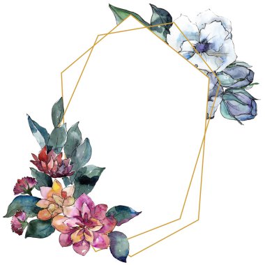 Buket çiçek. Suluboya arka plan illüstrasyon küme. Suluboya resim çizme. Çerçeve kenarlığı süsleme Meydanı.