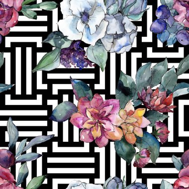 Buket çiçek. Sulu boya resim. Suluboya sorunsuz arka plan deseni. Kumaş duvar kağıdı yazdırma doku.