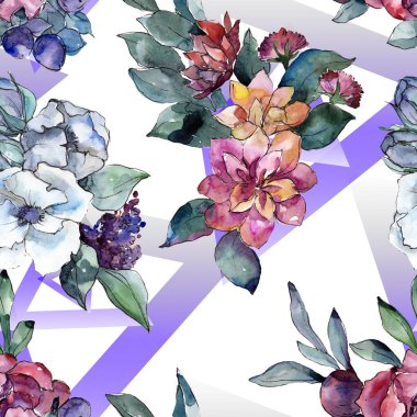 Buket çiçek. Sulu boya resim. Suluboya sorunsuz arka plan deseni. Kumaş duvar kağıdı yazdırma doku.