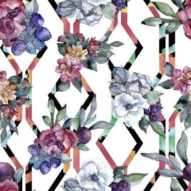 Buket çiçek. Sulu boya resim. Suluboya sorunsuz arka plan deseni. Kumaş duvar kağıdı yazdırma doku.