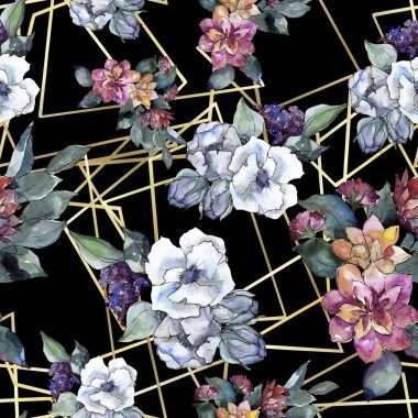 Buket çiçek. Sulu boya resim. Suluboya sorunsuz arka plan deseni. Kumaş duvar kağıdı yazdırma doku.