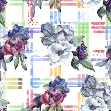 Buket çiçek. Sulu boya resim. Suluboya sorunsuz arka plan deseni. Kumaş duvar kağıdı yazdırma doku.