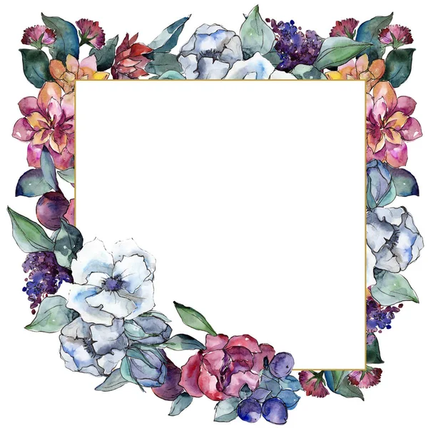 Bouquet floral flower. Watercolor background illustration set. Watercolour drawing. Frame border ornament square. — Stock Photo, Image