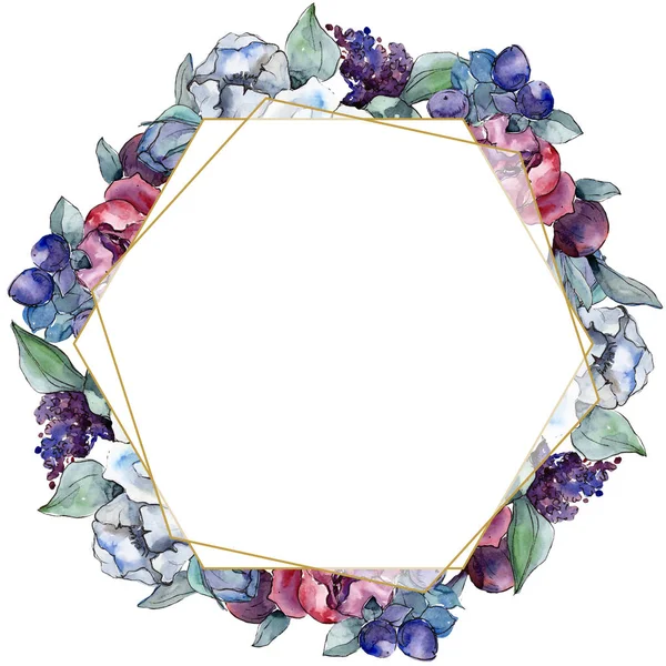 Blumenstrauß. Aquarell Hintergrundillustration Set. Aquarellzeichnung. Rahmen Rand Ornament Quadrat. — Stockfoto