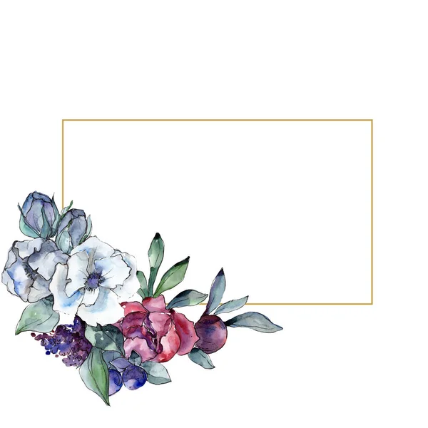 Bouquet floral flower. Watercolor background illustration set. Watercolour drawing. Frame border ornament square. — Stock Photo, Image