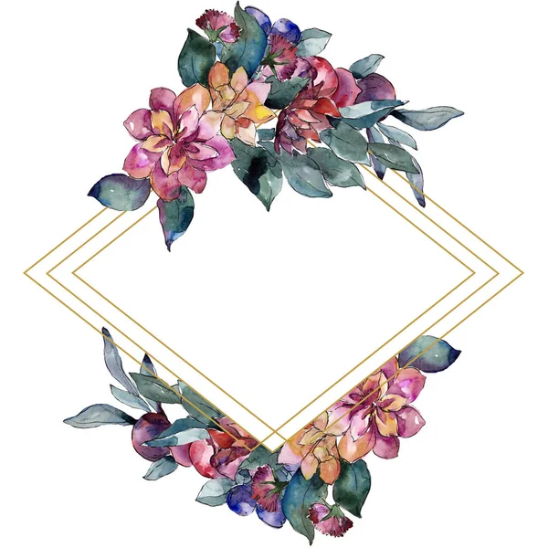 꽃다발 꽃 꽃입니다. 수채화 배경 그림 설정 합니다. 수채화 그리기입니다. 프레임 테두리 장식 스퀘어. — 스톡 사진