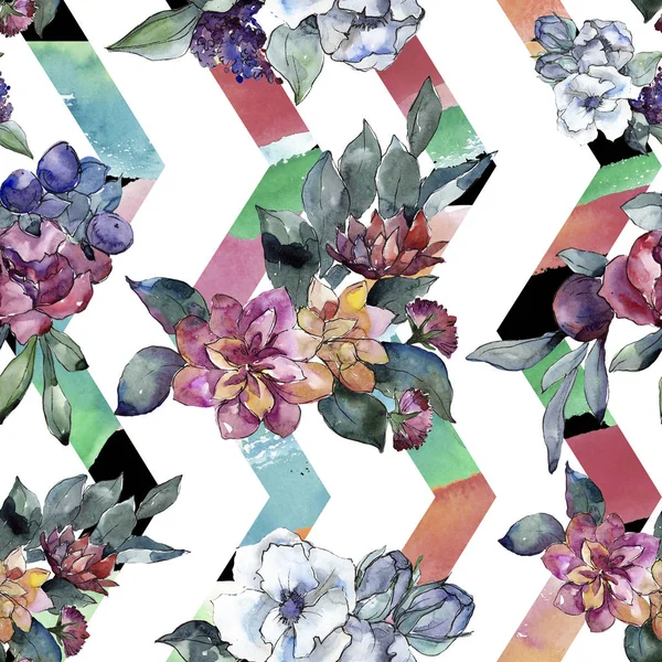 Bunga Bouquet floral. Ilustrasi warna air. Warna air pola latar belakang mulus. Tekstur cetak wallpaper kain . — Stok Foto
