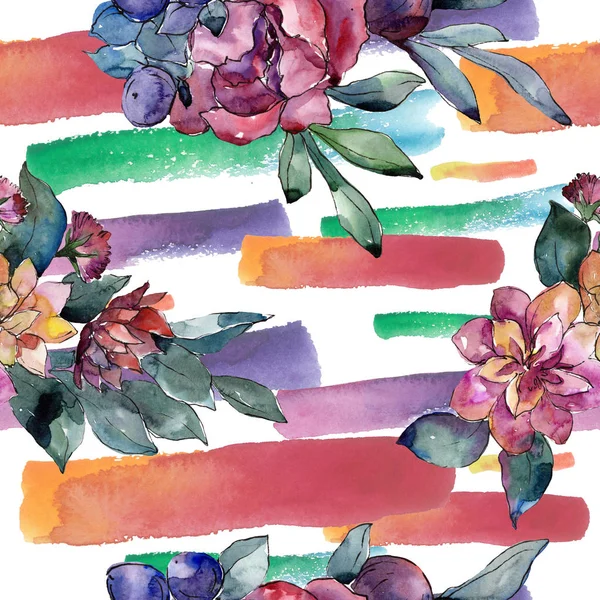 꽃다발 꽃 꽃입니다. 수채화 그림입니다. 수채화 원활한 배경 패턴입니다. 패브릭 벽지 인쇄 질감. — 스톡 사진