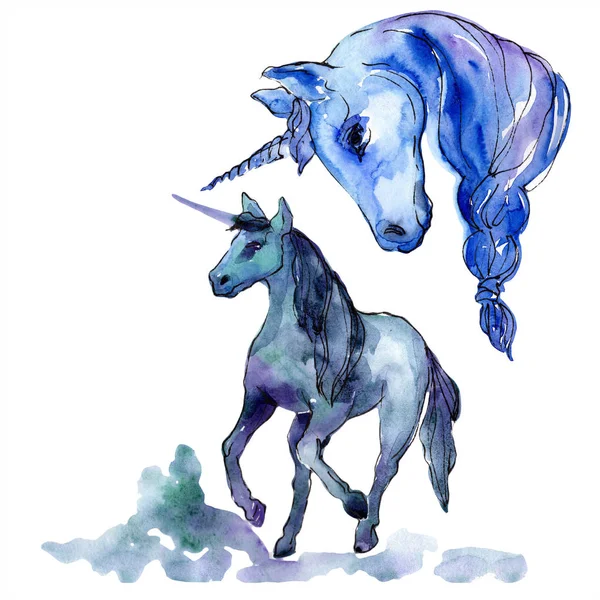 Lindo caballo unicornio. Conjunto de ilustración de fondo acuarela. Dibujo en acuarela elemento de ilustración unicornio aislado . — Foto de Stock