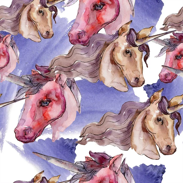 Schattig unicorn aquarel illustratie. Aquarel geïsoleerde naadloze achtergrondpatroon. Structuur behang print textuur. — Stockfoto