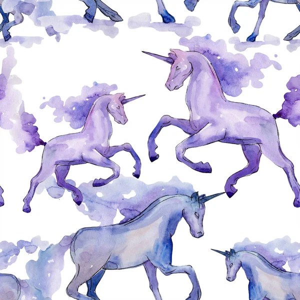 Lindo unicornio ilustración acuarela. Patrón de fondo sin costura aislado acuarela. Textura de impresión de papel pintado de tela . — Foto de Stock