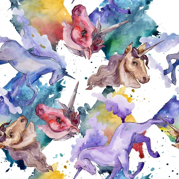 Schattig unicorn aquarel illustratie. Aquarel geïsoleerde naadloze achtergrondpatroon. Structuur behang print textuur. — Stockfoto