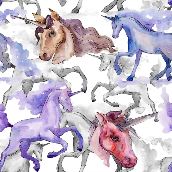 Schattig unicorn aquarel illustratie. Aquarel geïsoleerde naadloze achtergrondpatroon. Structuur behang print textuur. — Stockfoto