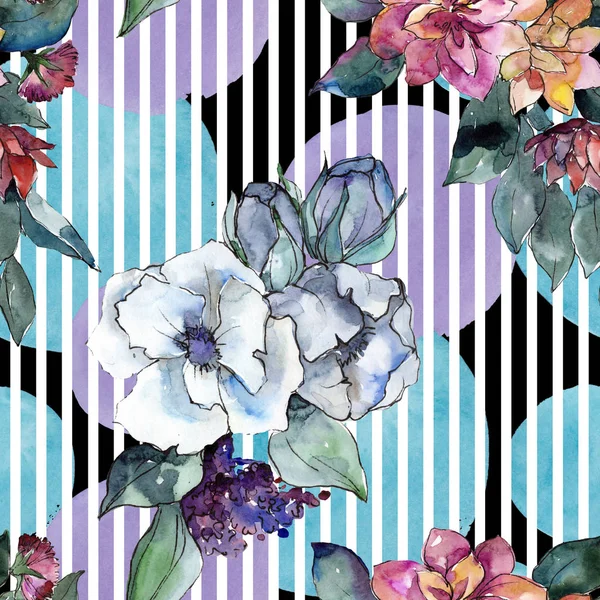 꽃다발 꽃 꽃입니다. 수채화 그림입니다. 수채화 원활한 배경 패턴입니다. 패브릭 벽지 인쇄 질감. — 스톡 사진