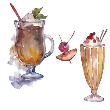 Kokteyl içki. Suluboya arka plan illüstrasyon küme. Suluboya çizim moda aquarelle izole.