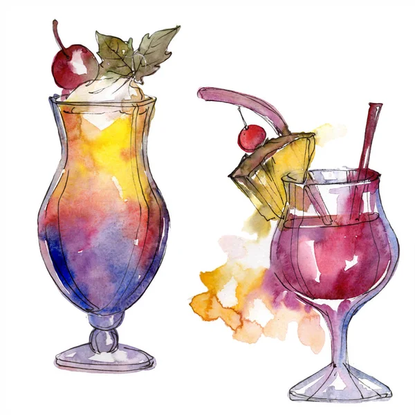 Cocktail drink .Watercolor background illustration set. Watercolour drawing fashion aquarelle isolated.
