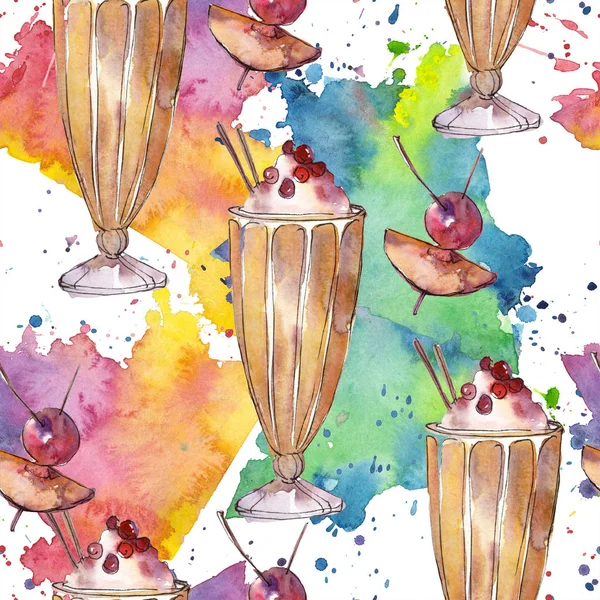 Cocktail watercolor background. Watercolour drawing seamless background pattern. Fabric wallpaper print texture.