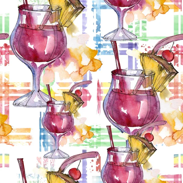 Cocktail watercolor background. Watercolour drawing seamless background pattern. Fabric wallpaper print texture.