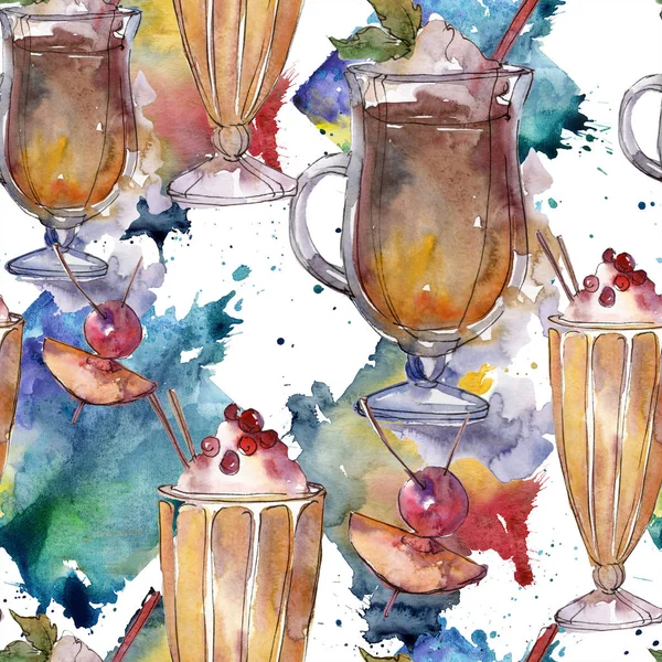 Cocktail watercolor background. Watercolour drawing seamless background pattern. Fabric wallpaper print texture. — Stock Photo, Image