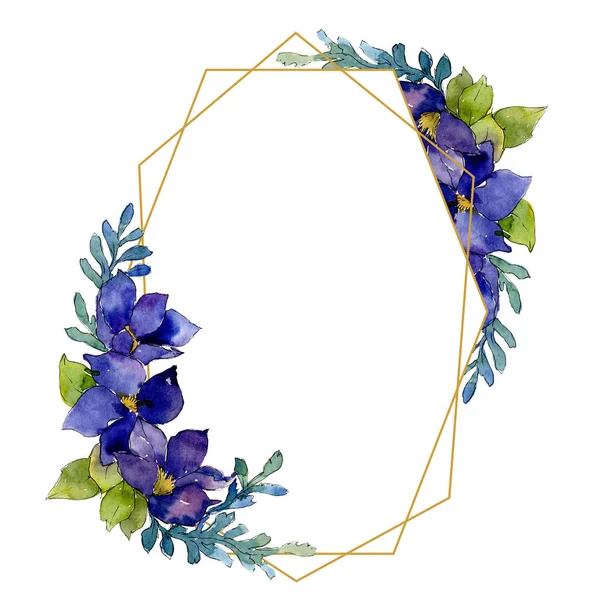 Blauw boeket. Floral botanische bloem. Aquarel achtergrond afbeelding instellen. Frame grens ornament vierkant. — Stockfoto