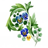Kék viola virág botanikai virágok. Akvarell háttér illusztráció készlet. Elszigetelt dísz ábra elem.