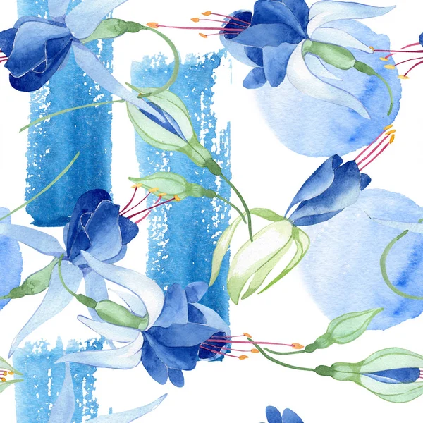 Blauwe fuchsia. Floral botanische bloem. Aquarel tekenen mode aquarelle geïsoleerd. Naadloze achtergrondpatroon. — Stockfoto