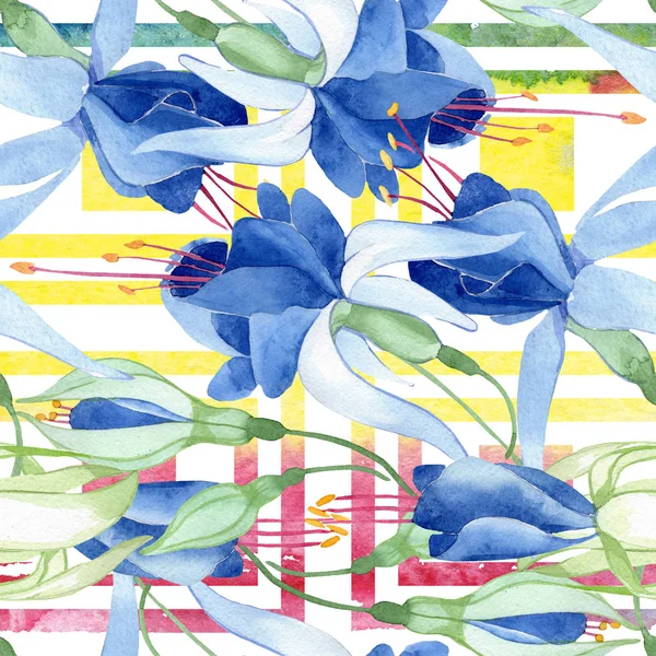 블루 자홍색입니다. 꽃 식물 꽃입니다. 수채화 그리기 패션 해당 격리입니다. 원활한 배경 패턴. — 스톡 사진