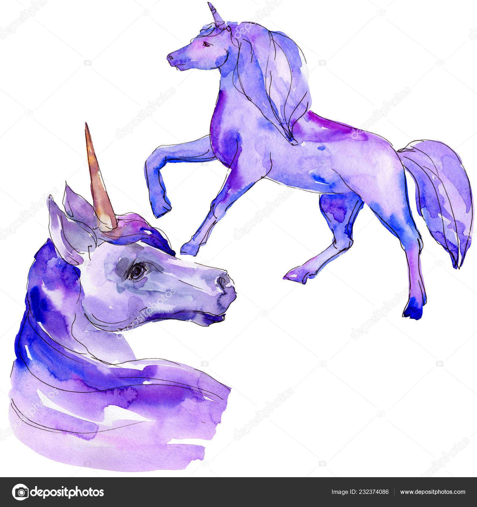Cute Unicorn Horse Watercolor Background Illustration Set
