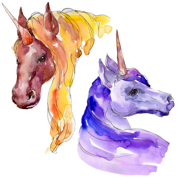 Aranyos Egyszarvú ló. Akvarell háttér illusztráció készlet. Elszigetelt Egyszarvú ábra elem. — Stock Fotó