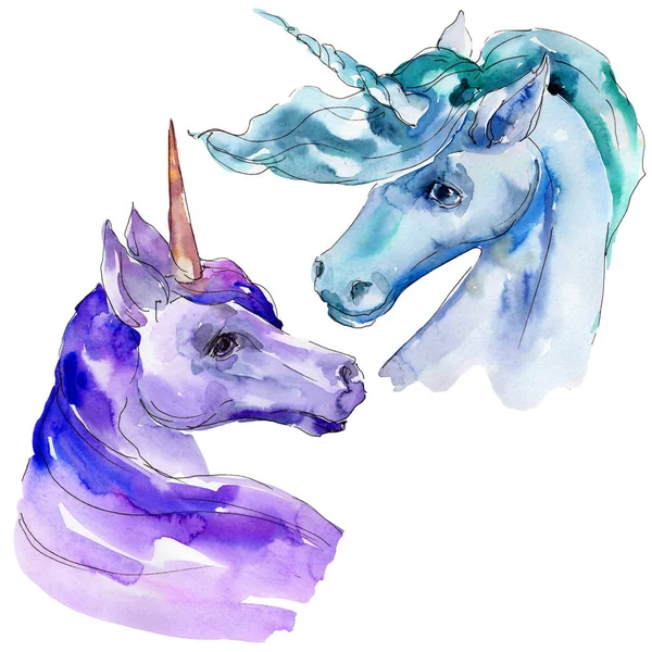 Lindo caballo unicornio. Conjunto de ilustración de fondo acuarela. Elemento de ilustración unicornio aislado . — Foto de Stock