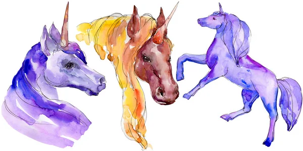 Cute unicorn horse. Watercolor background illustration set. Isolated unicorn illustration element. — Stock Photo, Image