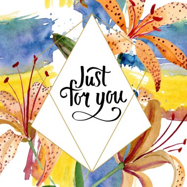 Turuncu lilyum botanik çiçek. Suluboya arka plan illüstrasyon küme. Çerçeve kenarlığı süsleme Meydanı.