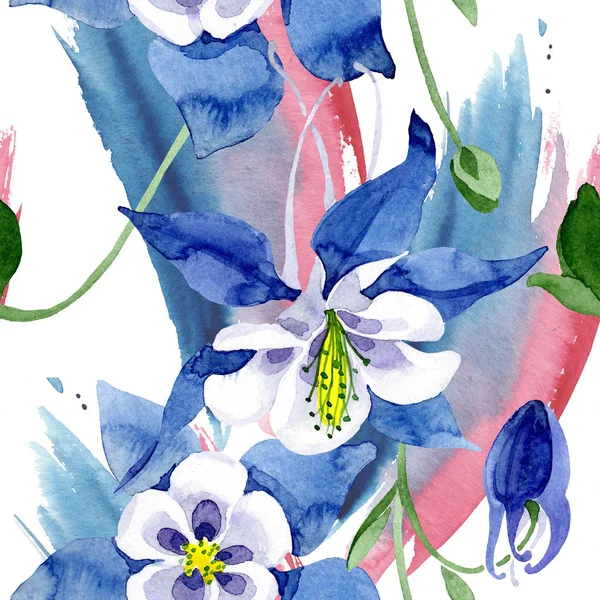 Блакитна квітка акваріума. Набір ілюстрацій для акварельного фону. Безшовний візерунок тла . — стокове фото
