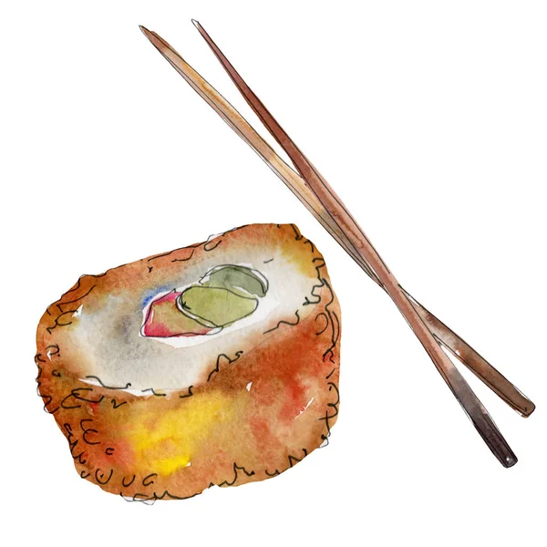 Acuarela sushi conjunto de hermosa sabrosa comida japonesa ilustración. Objetos dibujados a mano aislados sobre fondo blanco . — Foto de Stock