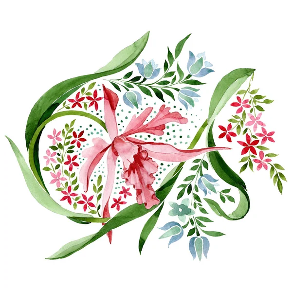 Růžové a modré květinové botanické květin. Sada akvarel pozadí obrázku. Izolované ornameht ilustrace prvek. — Stock fotografie