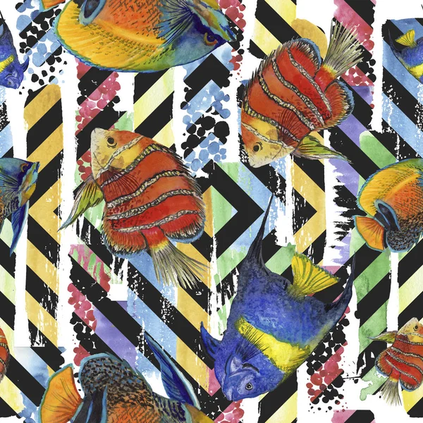 Акварельний водний підводний барвистий набір ілюстрацій тропічних риб. Безшовний візерунок тла . — стокове фото