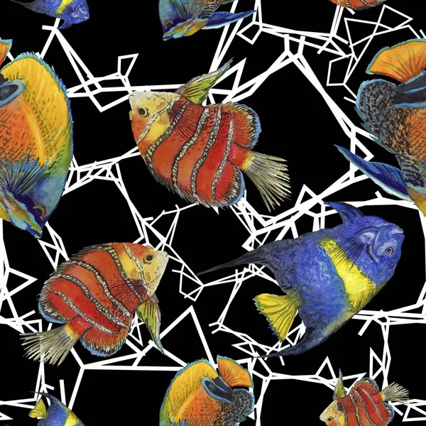 Acuarela Acuática Subacuática Colorido Conjunto Peces Tropicales Juego Ilustración Acuarela —  Fotos de Stock