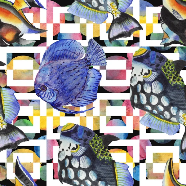 Акварельний водний підводний барвистий набір ілюстрацій тропічних риб. Безшовний візерунок тла . — стокове фото