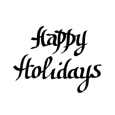 Vektör Happy Holidays el yazısı hat. Siyah ve beyaz mürekkep sanat kazınmış. İzole metin resim öğesi.