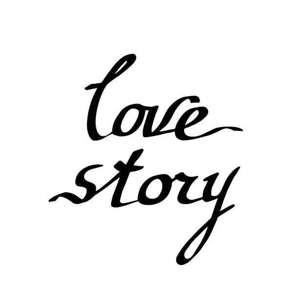 Vector Love story handwriting calligraphy. Isolated text illustration element. Black and white engraved ink art.
